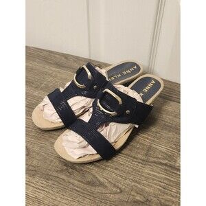 Anne Klein Navy Slide Sandals with Gold Buckle Size 6